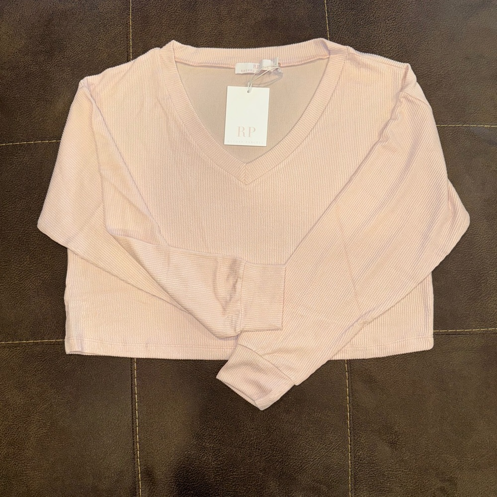 Rachel Parcell Peach Blush Long Sleeve V-Neck Top NWT